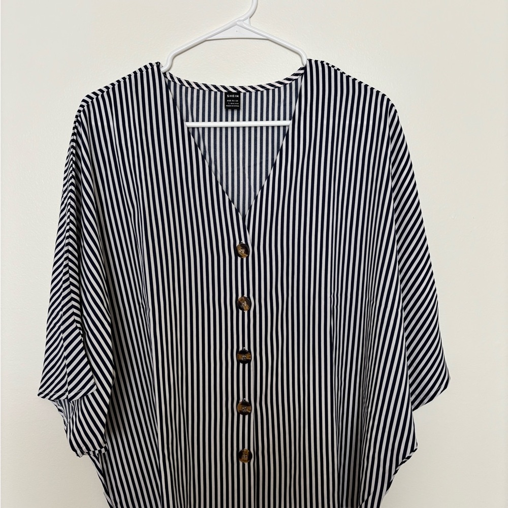 Black and White Striped Button-Up Top